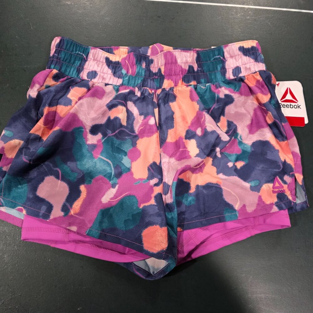 NWT Reebok Running Shorts Size S Purple Pink Pattern